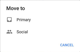 Screenshot of the Gmail app move to menu